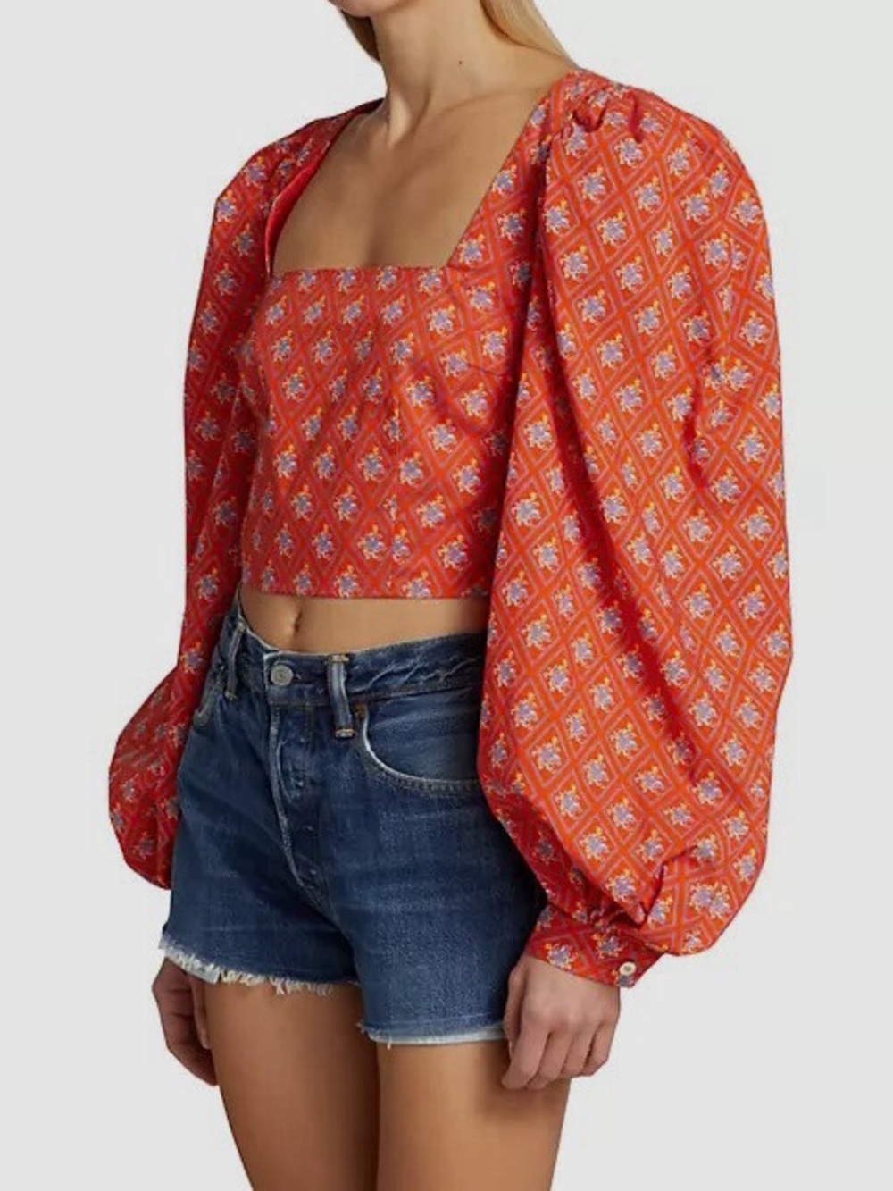Caroline Constas Elliot Top Medium Red Diamond Toilet Long Balloon Sleeve Nwt — image 2 of 8